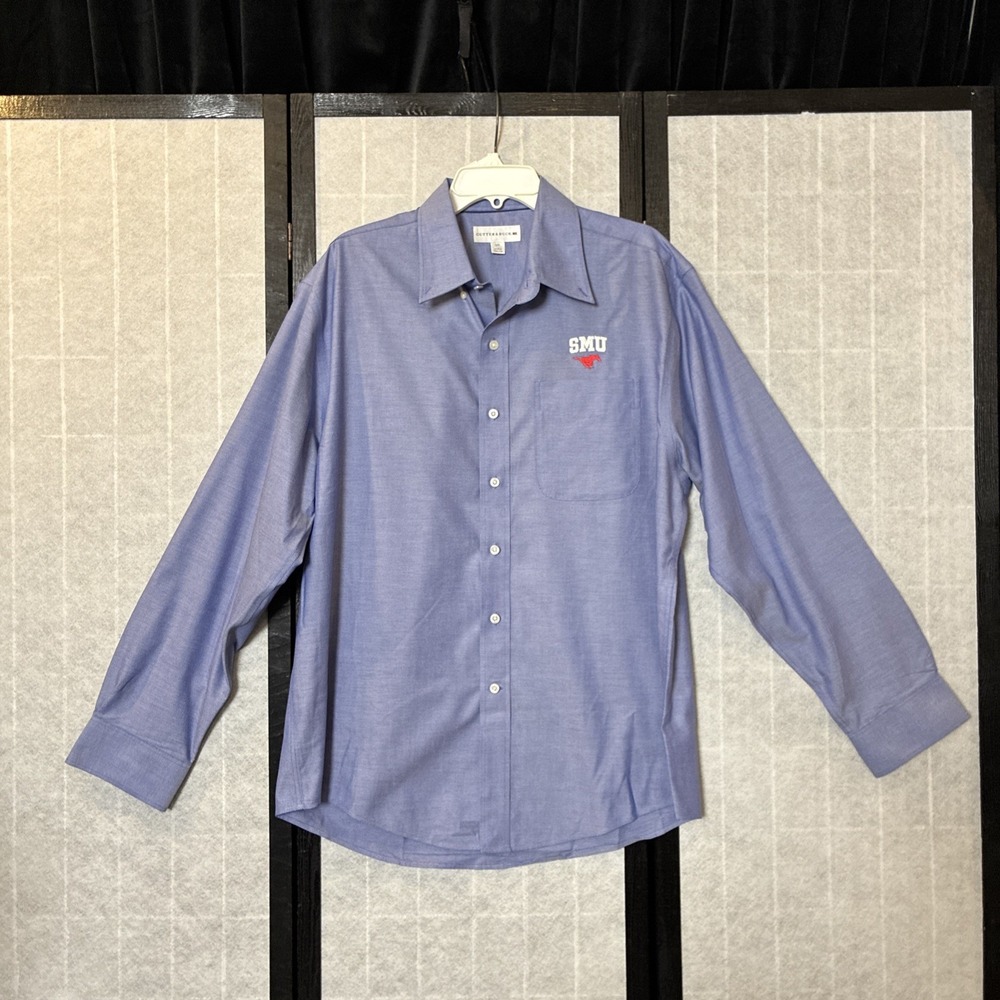 Cutter & Buck SMU Mustangs Dress Shirt Mens Large L Blue Long Sleeve Button Up